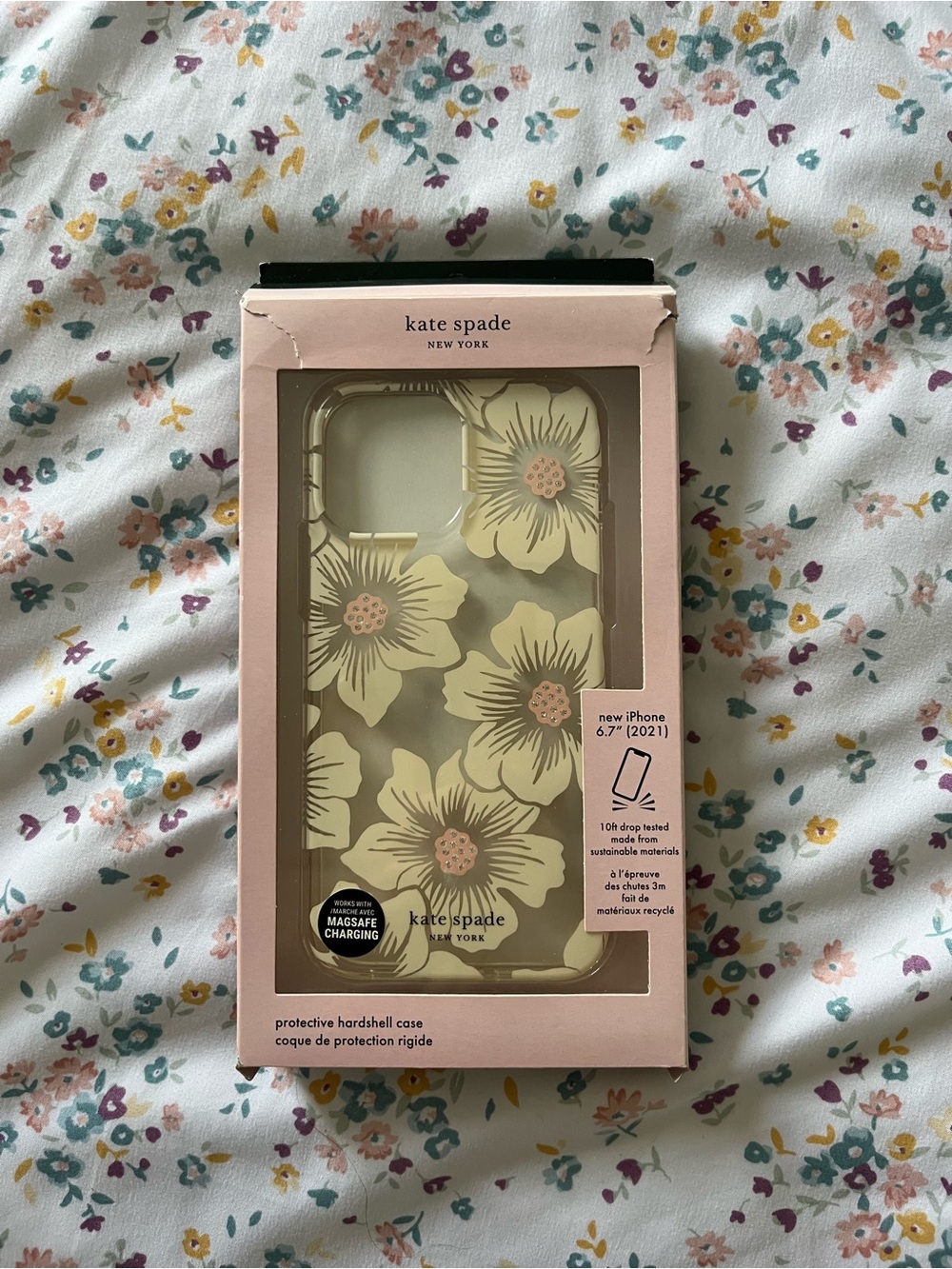 kate spade Yellow Floral iPhone 6.7" Case with Pink Center Accents